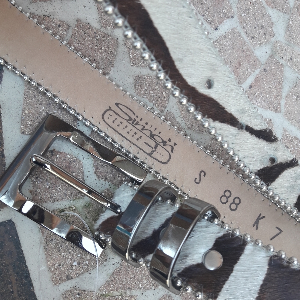 Fur Belt Genuine Leather BB Simon Speckle Cow Hair - Picture 5 of 6